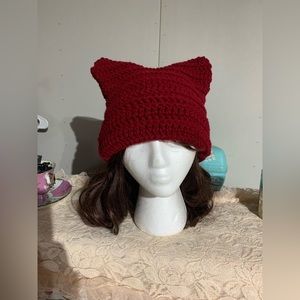 ❌SOLD😻Handmade Dark Red Cat Beanie Hat